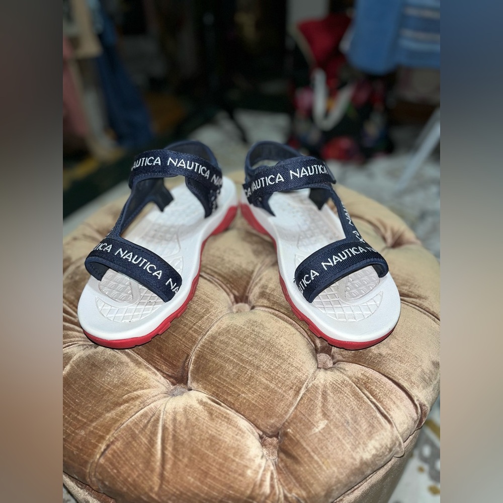 Red white and blue sandal